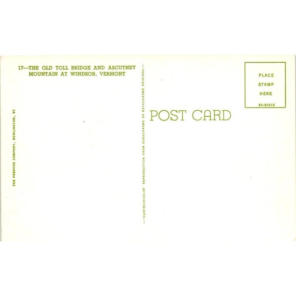 Vintage Old Toll Covered Bridge Windsor Vermont Ascutney Mountain Postcard - Picture 2 of 2